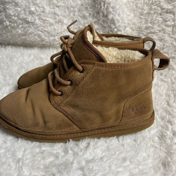 UGG Neumel chestnut leather suede lace up boots wool lining size 8 - Picture 2 of 10